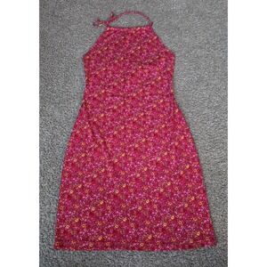 Vintage Y2K Accomplice Womens Red Floral Halter Mini Dress Medium Made in USA